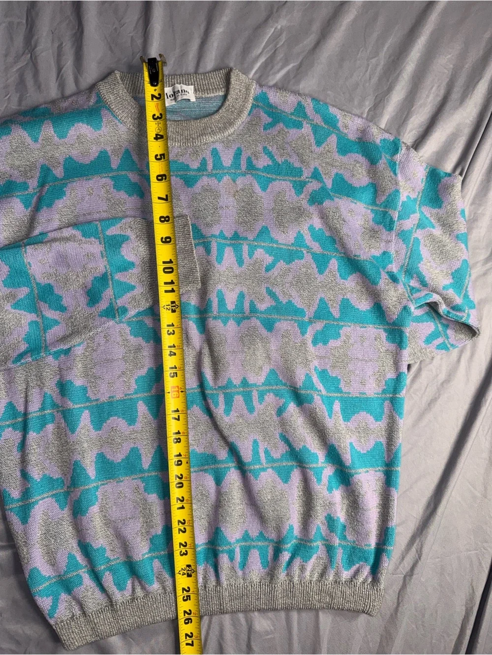 VTG Lorano Pullover Sweater Cosby Abstract Wave Pattern TealLavender Grandpacore